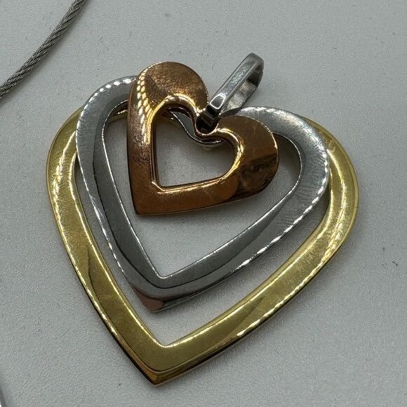 Milor Italy Steel by Design Set of 3 Pendants w Adjustable Necklace Heart Circle - Picture 4 of 8